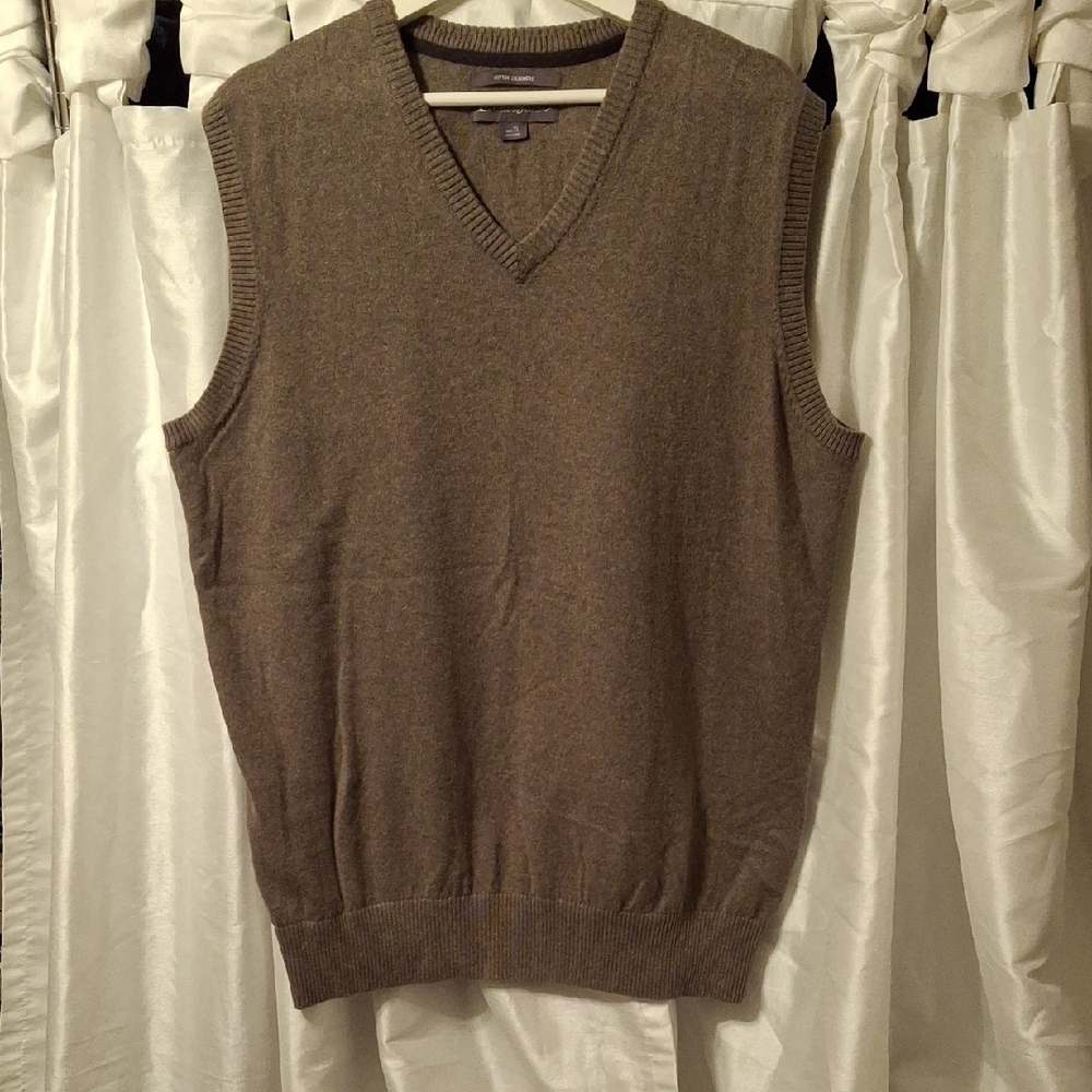 Eddie Bauer Men's V-Neck Brown Sweater Vest Cotton/ Cashmere TL